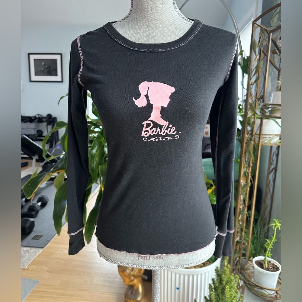 Rare Y2k era Barbie Silhouette Black Long Sleeve Sweater Shirt Knit Top Large